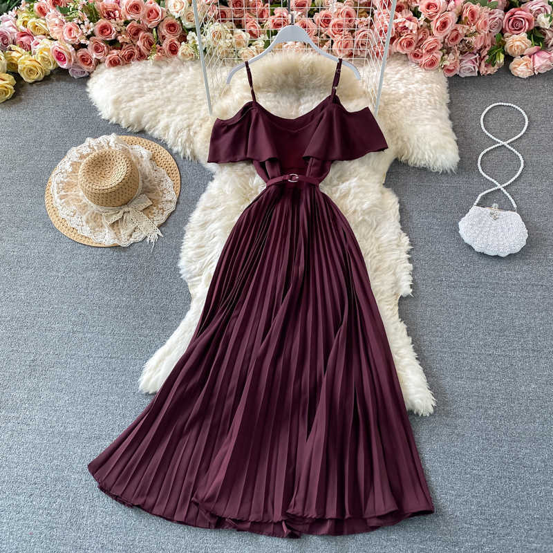 Summer Vintage Green/Beige/Purple Spaghetti Strap Pleated Long Dress Women Casual Off Shoulder Beach Party Vestidos 2021 New Y0603, Gold
Summer Vintage Green/Beige/Purple Spaghetti Strap Pleated Long Dress Women Casual Off Shoulder Beach Party Vestidos 2021 New Y0603, Gold