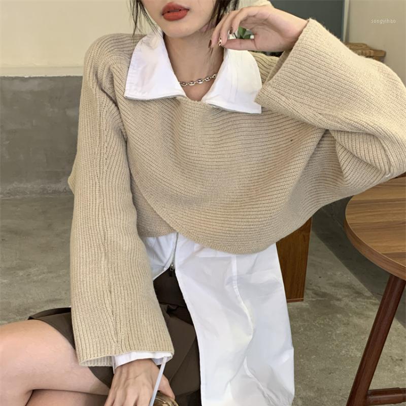 Women's Sweaters Cross-design Knitted Blouse Suit Autumn Outer Wear Solid Color Short Sweater + White Mid-length Zipper Shirt Two-piece, Orange suit
Women's Sweaters Cross-design Knitted Blouse Suit Autumn Outer Wear Solid Color Short Sweater + White Mid-length Zipper Shirt Two-piece, Orange suit