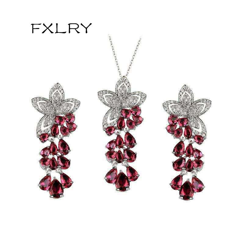 Earrings & Necklace FXLRY Fashion Woman Red Zircon Flower Elegant Wedding And Necklaces Jewelry Sets, As pic
Earrings & Necklace FXLRY Fashion Woman Red Zircon Flower Elegant Wedding And Necklaces Jewelry Sets, As pic