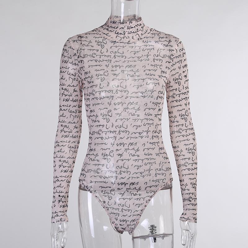 Insta Women Two Piece Set Bodysuit And Leggin Skinny Trouser Letter Print Sexy Transparent Club Long Sleeve Autumn Clothing Women's Tracksui