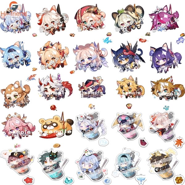 50PC 25Pcs/Lot Raiden Shogun Tartaglia Morax Genshin Impact Keychain HuTao Xiao Scaramouche Acrylic Pendant Keyring Cartoon Badge Y220225