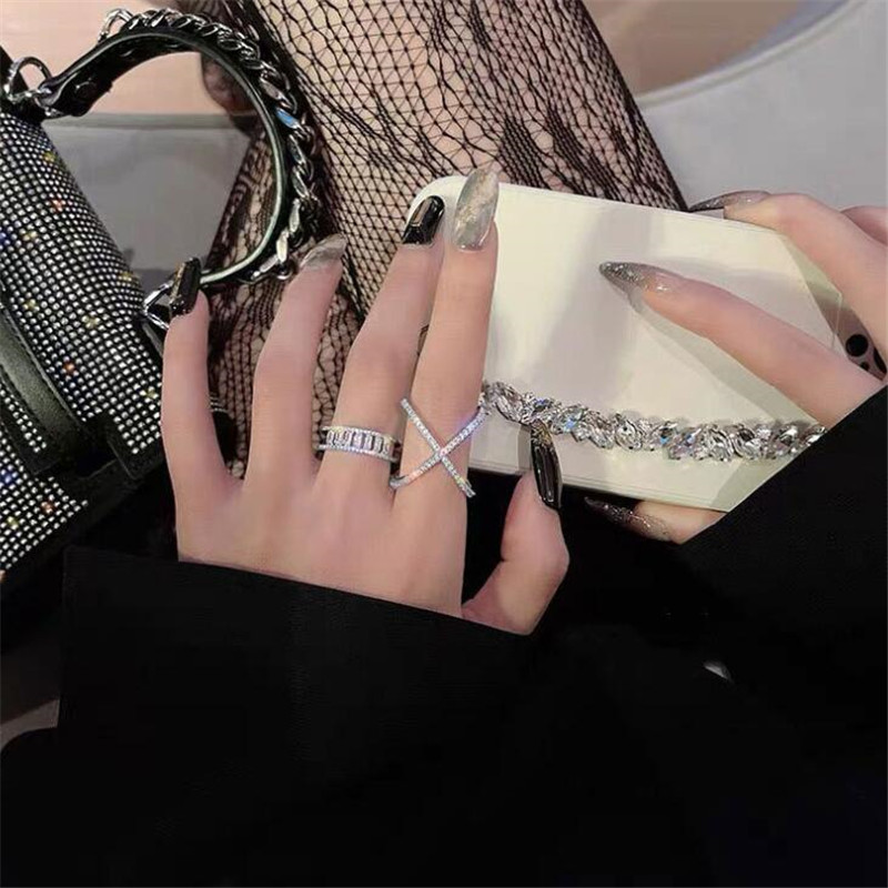 Sterg Adjustable Cross Ring: Sier Pave White Sapphire CZ Dia Gemstones Wedding Jewelry