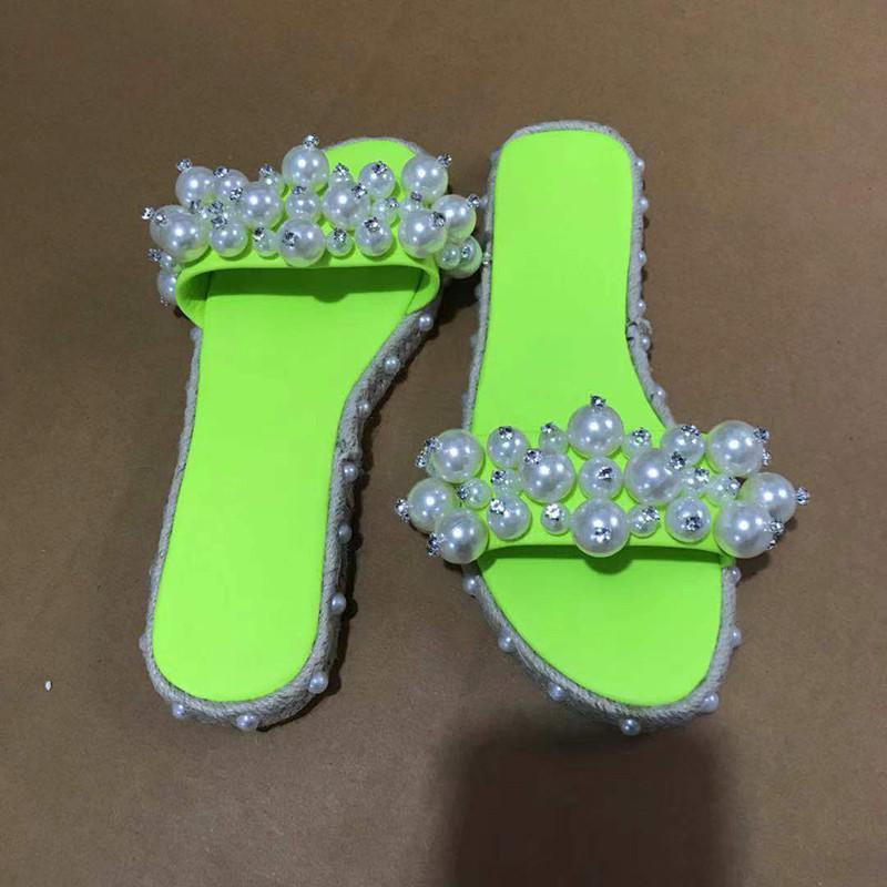 Slippers TGHDOF Fashion Brand Pearl Beaded Shoes Red Velvet Flat Mules Comfortable Open Toe Women Slides Sandals Summer