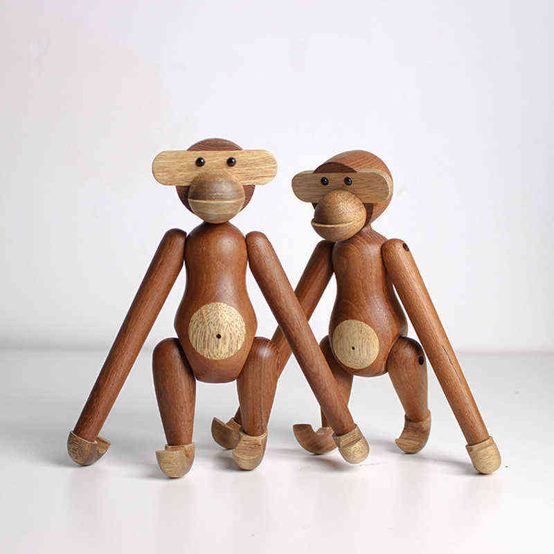 Interesting Wooden Monkey Ornaments Handmade In Nordic Danish Style For Home Statues Sculptures Figurines Interior 211108