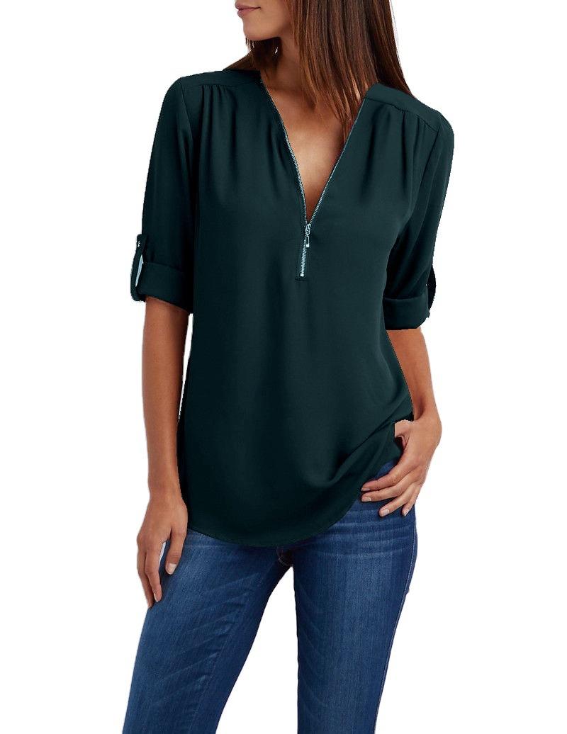 Women's Blouses & Shirts 2021 V-neck Zipper Plus Size Seven-point Sleeves And Loose Chiffon, White
Women's Blouses & Shirts 2021 V-neck Zipper Plus Size Seven-point Sleeves And Loose Chiffon, White