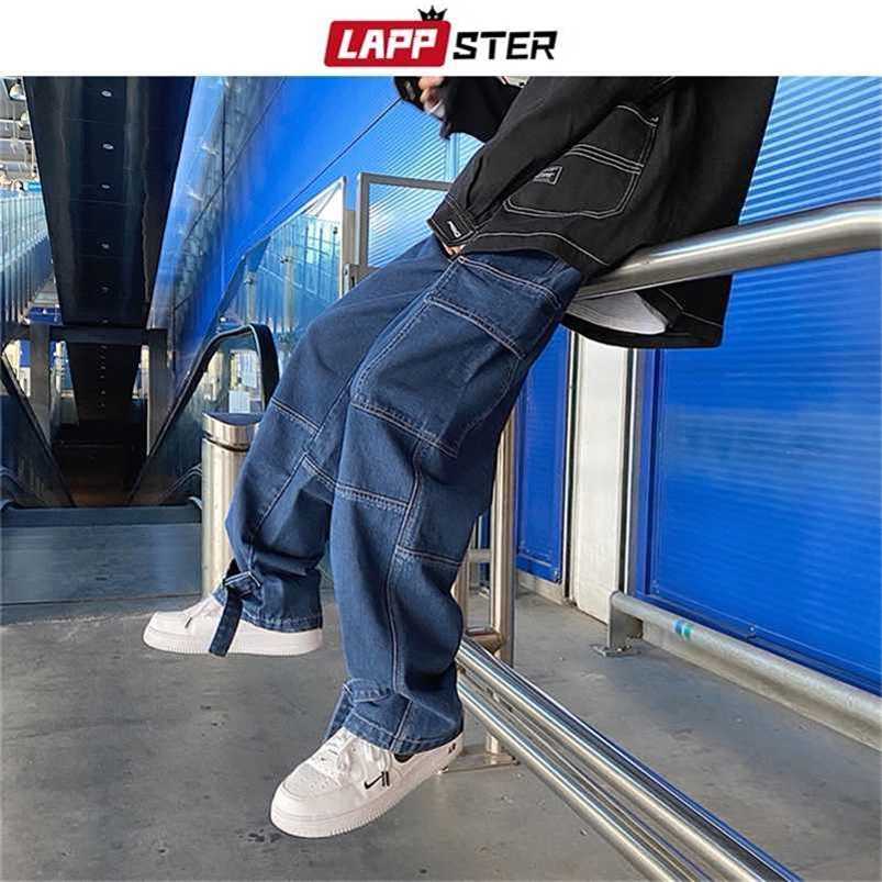 LAPPSTER Men Patchwork Harajuku Y2k Baggy Jeans Japanese Streetwear Hip Hop Wide Leg Denim Trousers Plus Size Harem Pants 211120