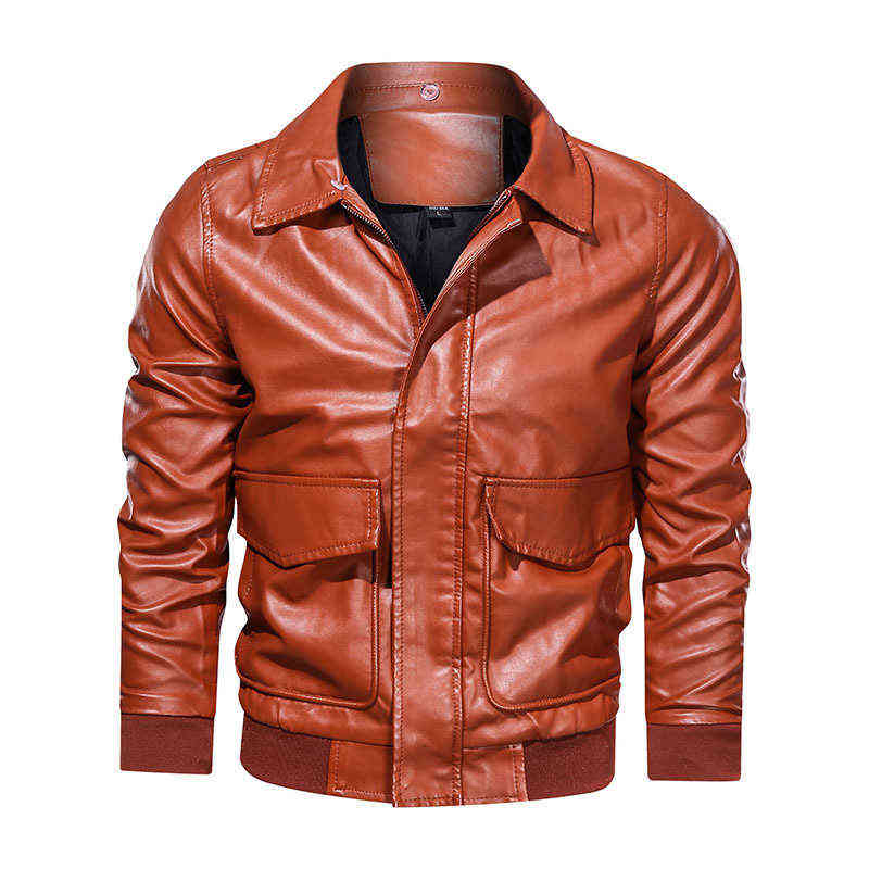 Autumn Fur Spring Collar Detachable Leather Jacket Men Big Pockets Motorcycle Leather Jacket Men PU Coats Simple Biker Jacket 211111