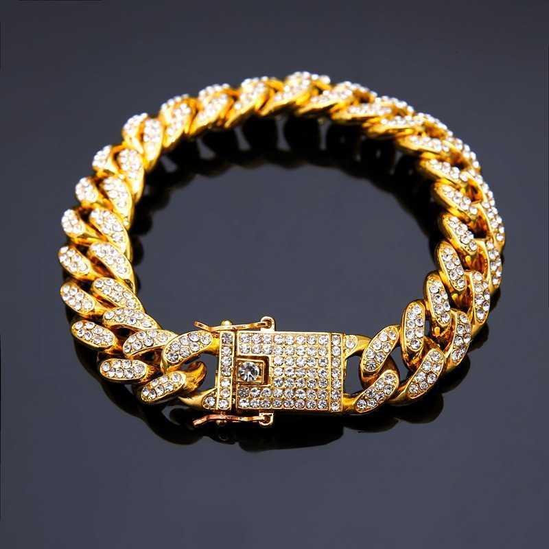 Hiphop Bracelet Diamond Men's and Women's Cuban Bracelet Jewelry, Golden;silver