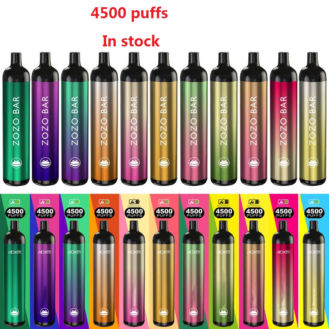 Original Aokit ZOZO BAR Disposable E cigarettes 4500Puffs Vape Pen 15.8ml Prefilled 2200mAh Rechargeable Battery Pod Device Kit
Original Aokit ZOZO BAR Disposable E cigarettes 4500Puffs Vape Pen 15.8ml Prefilled 2200mAh Rechargeable Battery Pod Device Kit