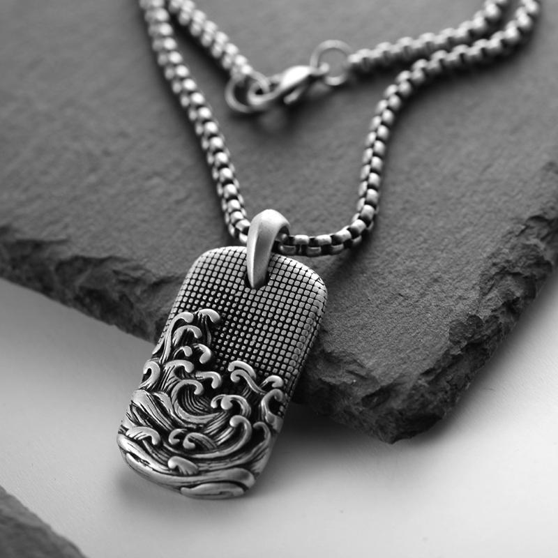 Men Necklace Stainless Steel Vintage Man Ancient Sea Waves Pendants Jewelry 2021 Wholesale Pendant Necklaces