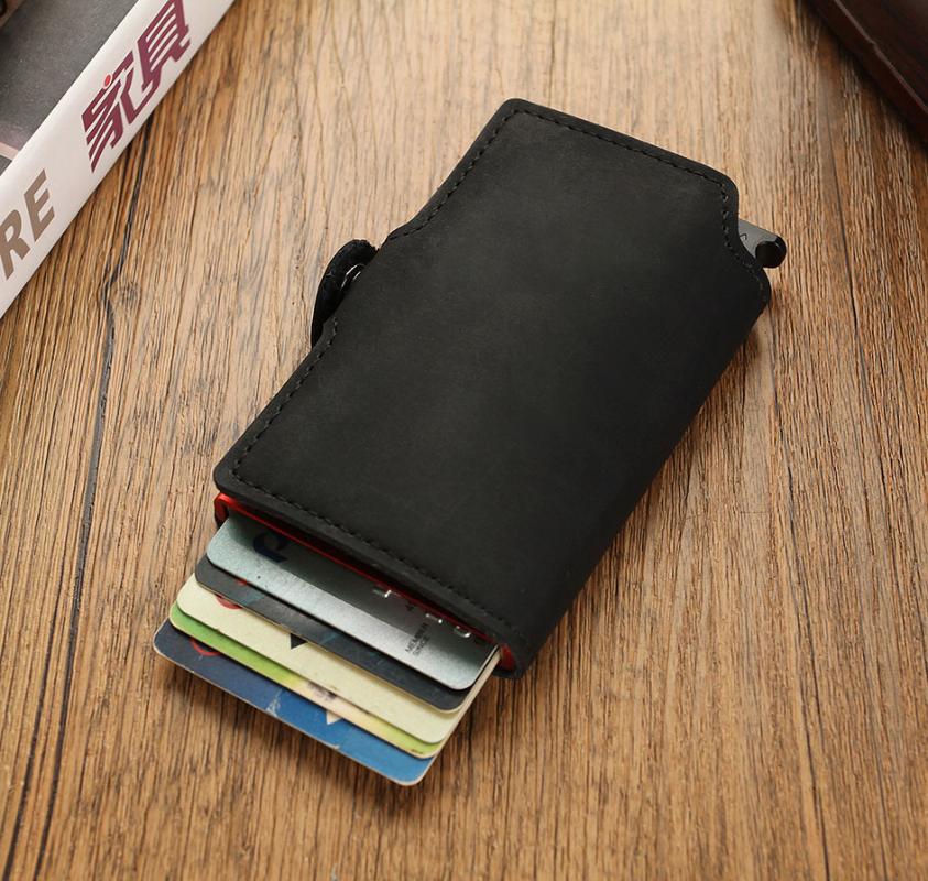 Wallets Card Holder Men Multifunction Automatic Aluminium Alloy Leather Cards C…