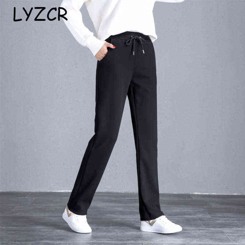 LYZCR Wide Leg Winter Warm Fleece Pants Women Plus Size Thick Women's Velvet Straight Loose Ladies Autumn 211115