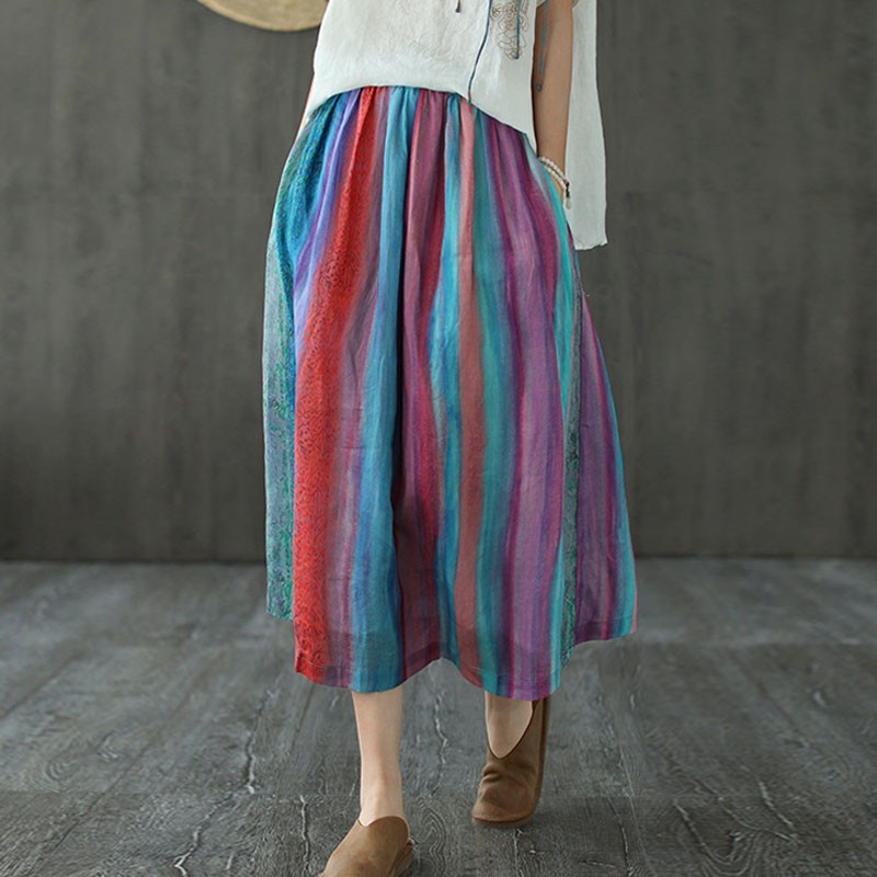Johnature Leisure Retro Stripe Pocket Elastic Waist All-match Skirt Summer Loose Comfortable Plus Size Women Half Skirt 210521, Multi
Johnature Leisure Retro Stripe Pocket Elastic Waist All-match Skirt Summer Loose Comfortable Plus Size Women Half Skirt 210521, Multi
