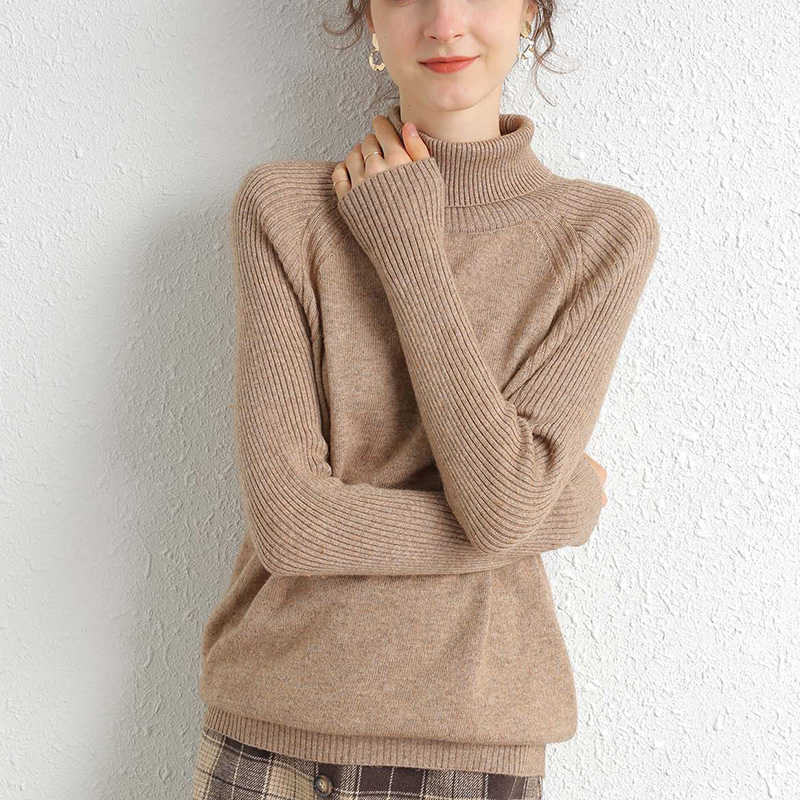 Merino Wool Cashmere Sweater Women Turtleneck Long Sleeves Autumn Winter Women's Knitting Jumper Female Pullover 211018