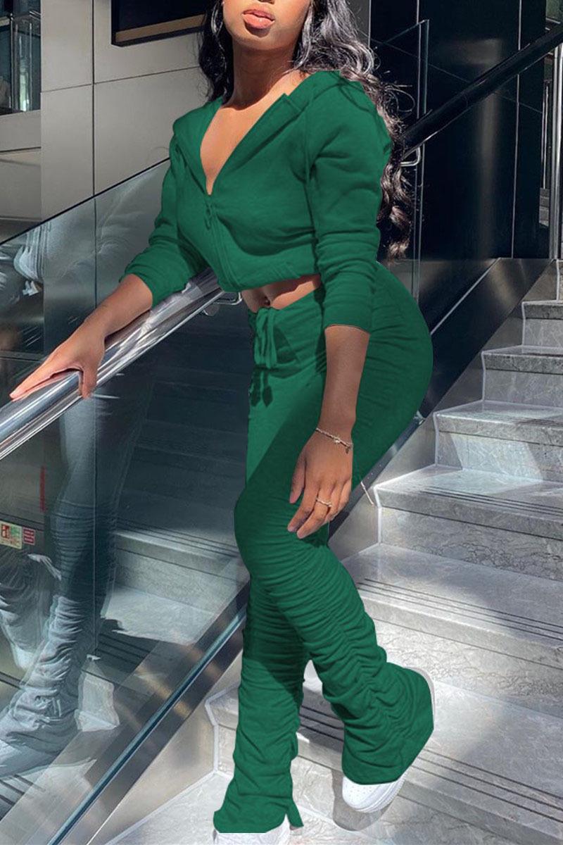 Spring Autumn Women Solid Color Casual Tracksuit Long Sleeve Zipper Hooded Cardigan Pleated Bell-bottom Pants Sets Women's Tracksuits
