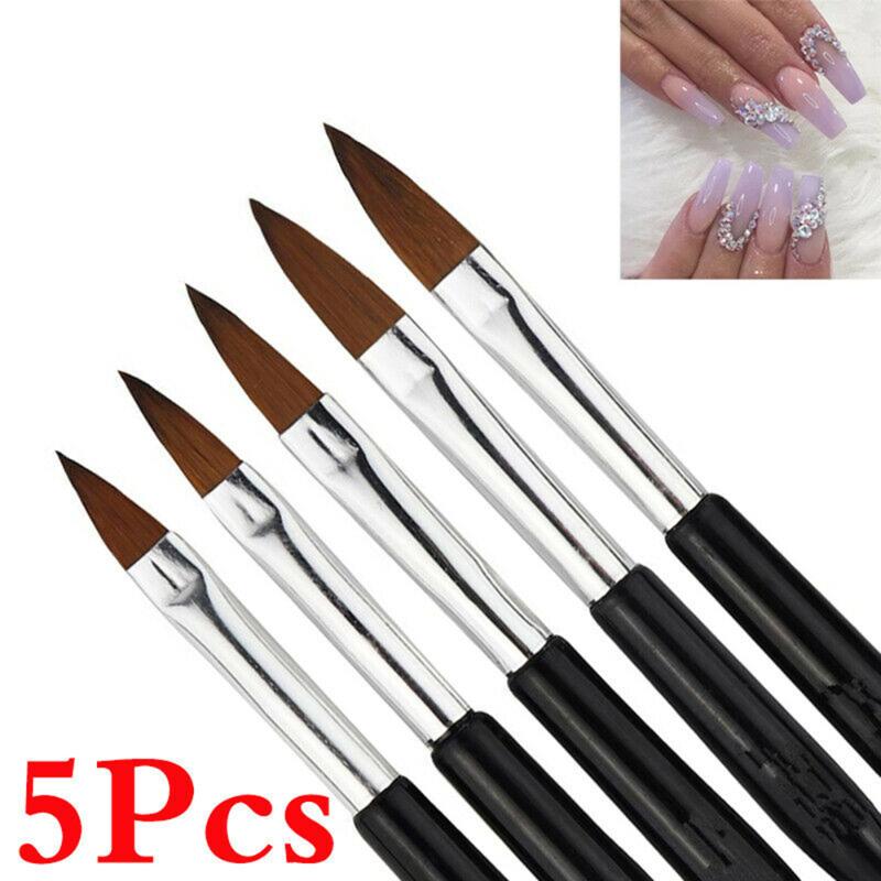 Nail Art Kits 5pcs Acrylic Uv Gel Carving Brush Glitter Pen Set Tools Brushes For Manicure Equipment Supply Professionals