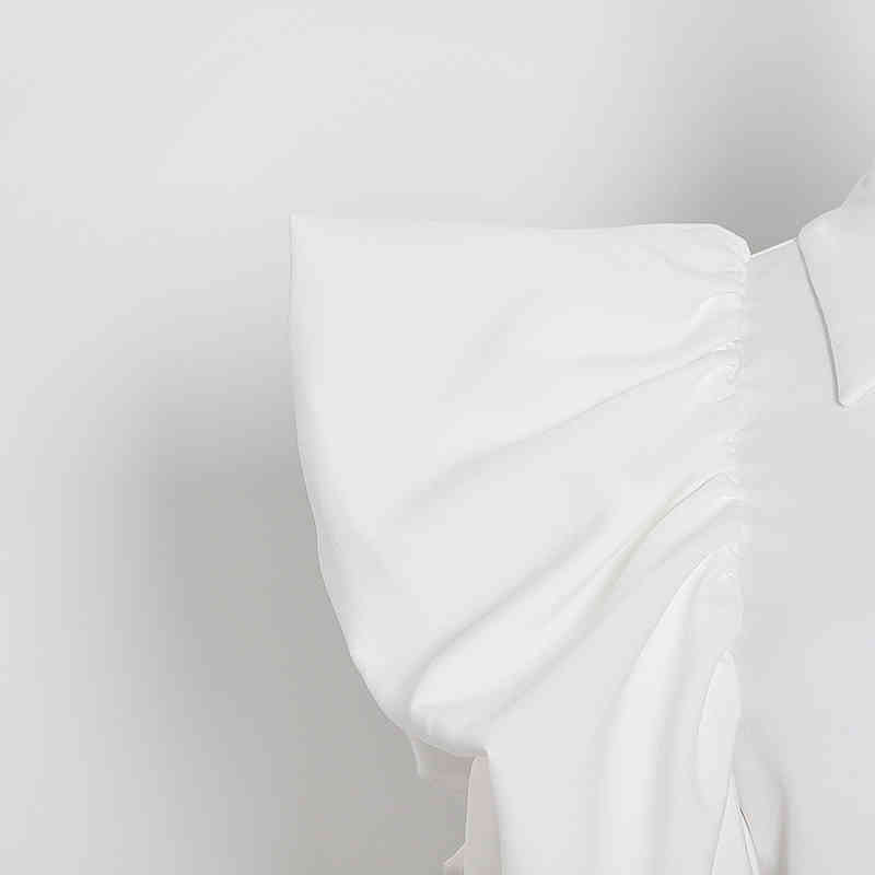 White Ruffle Shirt For Women Lapel Short Sleeve Vintage Large Size Elegant Blouse Female Clothing Summer 210524