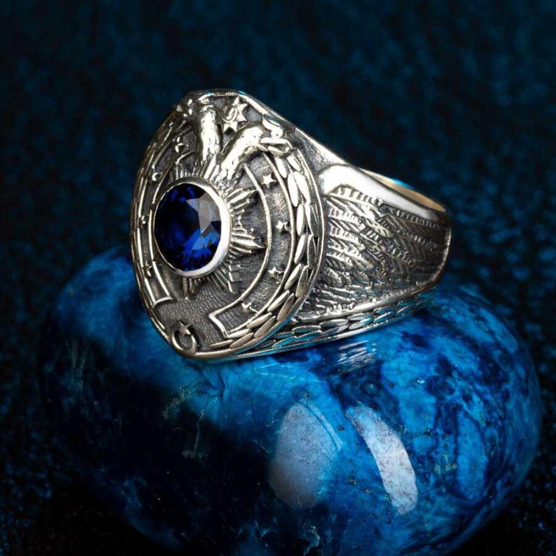 Cluster Rings Double Eagle Men Silver Ring Blue Zircon Stone Moon Star Style Jewelry Turkish Accessories 925K
Cluster Rings Double Eagle Men Silver Ring Blue Zircon Stone Moon Star Style Jewelry Turkish Accessories 925K