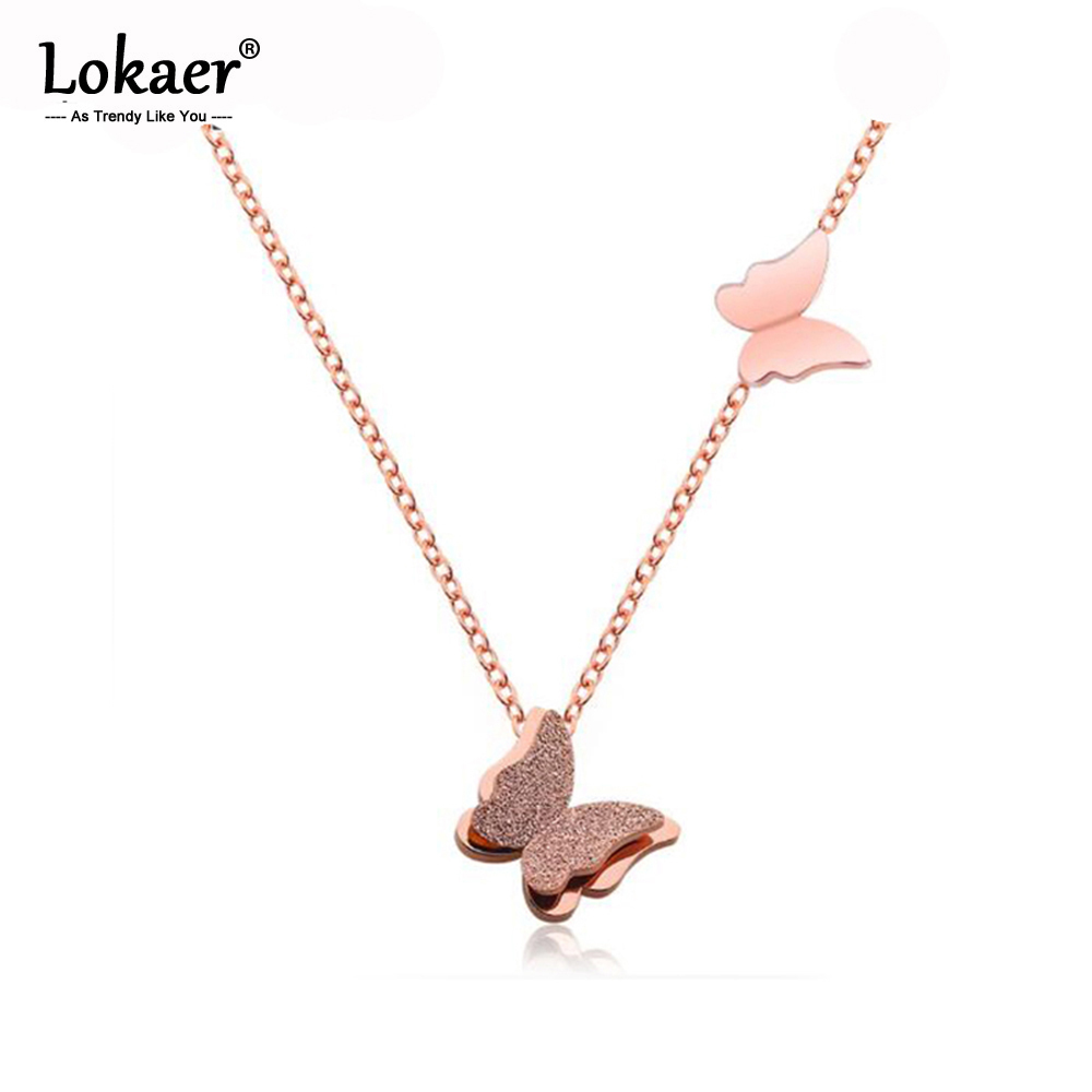 Lokaer Cute Matte Double Butterfly Charms Necklace Rose Gold Color Stainless Steel Link Chain Neckalce Jewelry For Women N17033
Lokaer Cute Matte Double Butterfly Charms Necklace Rose Gold Color Stainless Steel Link Chain Neckalce Jewelry For Women N17033