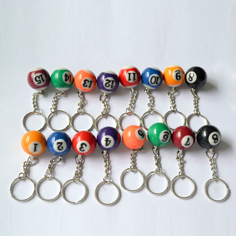 Mini Billiards Shaped Key Ring Assorted Colorful Billiards Pool Small Ball Key chain Hanging Decorations Accessories Nice Gift