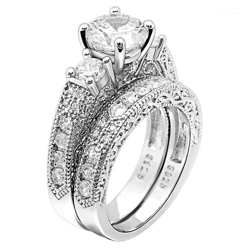 Wedding Rings UFOORO Clear Round Zirconia Engagement White Gold Ring Set Filled Carved Jewelry For Women Bijoux Bridal, Slivery;golden
Wedding Rings UFOORO Clear Round Zirconia Engagement White Gold Ring Set Filled Carved Jewelry For Women Bijoux Bridal, Slivery;golden