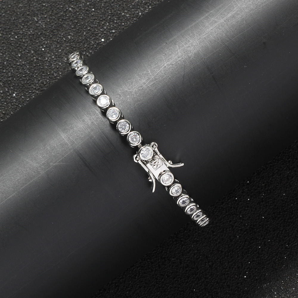 New Fashion Round Charm Tennis Bracelet Bangle Iced Out 5mm Width 7inch 8inch High Quality Brass Hip Hop Bling CZ Zircon Men's Jewelry for Women 