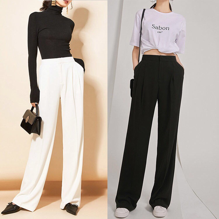 Philosoohy Wonder Casual Solid Pants For Women High Waist Zipper Pocket Big Large Size Long Wide Leg 210510
