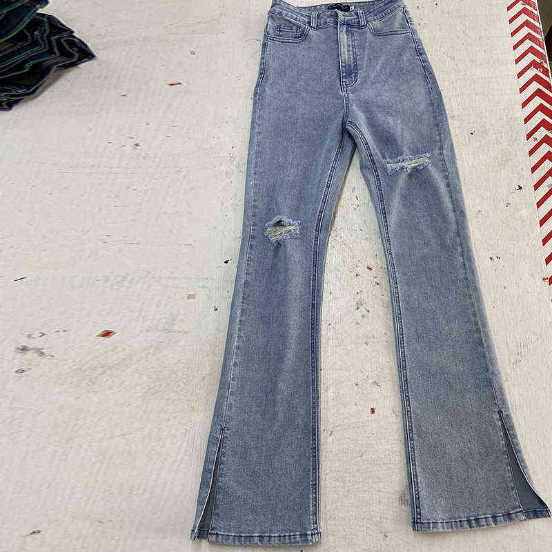 DenimColab High Waist Elastic Micro Flared Pants Jeans Women Split Hole Skinny Pencil Casual Stretch Office Lady 211129