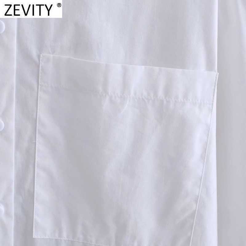 Zevity Spring Women Fashion Turn Down Collar White Smock Blouse Office Ladies Breasted Shirts Chic Blusas Tops LS9292 210603