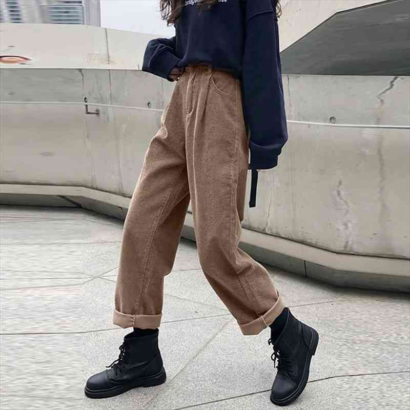 corduroy straight casual high waist women pant pleated trousers vintage harajuku autumn chic solid woman bottoms, Black;white
corduroy straight casual high waist women pant pleated trousers vintage harajuku autumn chic solid woman bottoms, Black;white