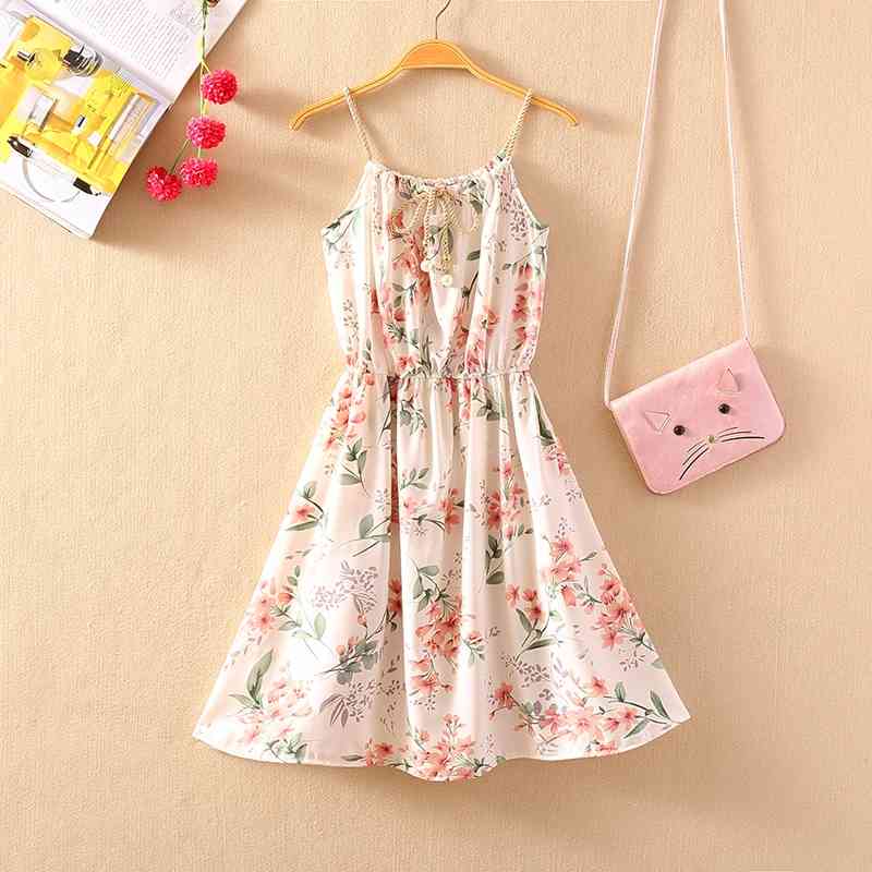 Women Spaghetti Strap Dress Summer Female Print Floral Vintage Sleeveless A-line Bohemian Beach Vest Casual Short Dresses 210514