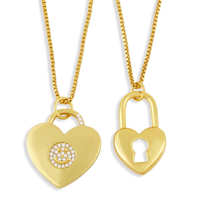 Pendant Necklaces Fashion Inlaid Zircon Heart Padlock Gold Plated Link Chain Necklace For Women Hollow Out Love-shape Lock Luxury Jewelry
Pendant Necklaces Fashion Inlaid Zircon Heart Padlock Gold Plated Link Chain Necklace For Women Hollow Out Love-shape Lock Luxury Jewelry