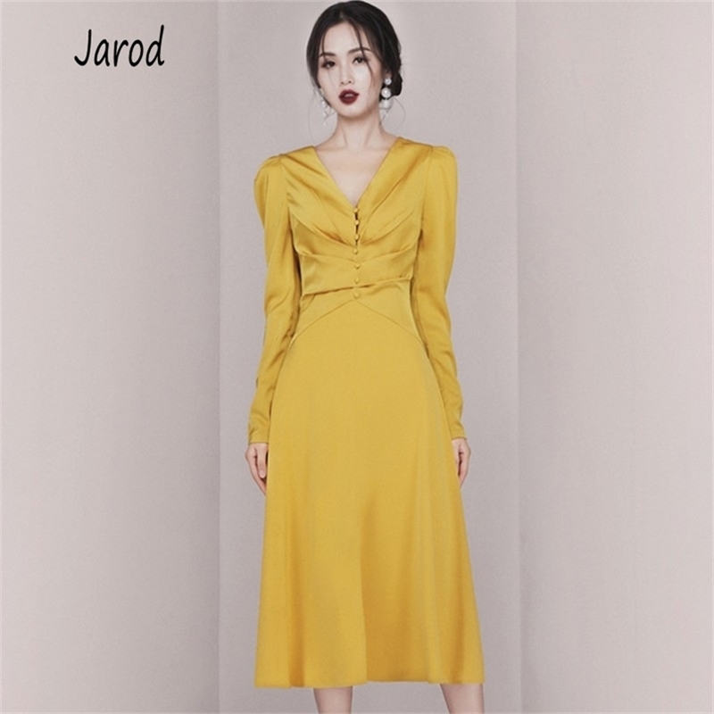 fashion Autumn Office Lady Dress Female Vintage Elegant yellow OL Work Wear V-Neck Long Sleeve High waist Midi 210519, Picture color
fashion Autumn Office Lady Dress Female Vintage Elegant yellow OL Work Wear V-Neck Long Sleeve High waist Midi 210519, Picture color