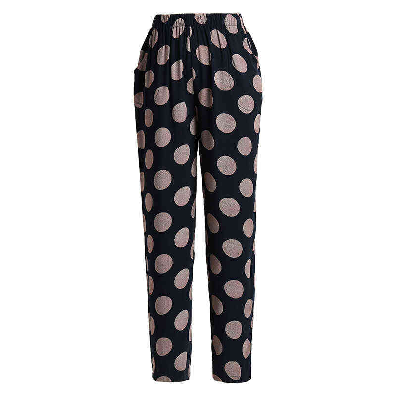 Women Harem Pants Summer Print Beach Pencil Casual Plaid High Waist Ankle-Length Trousers 211115