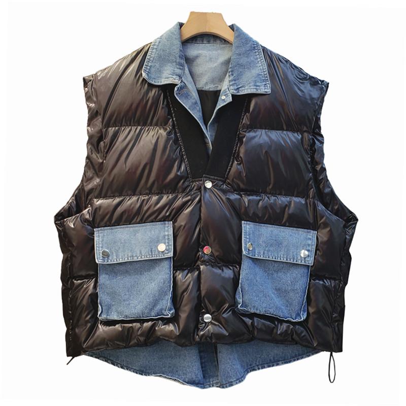 Women's Vests SuperAen 2021 Winter Loose Patchwork Denim Side Large Pocket Sleeveless Down Vest Women Top, Black;white
Women's Vests SuperAen 2021 Winter Loose Patchwork Denim Side Large Pocket Sleeveless Down Vest Women Top, Black;white