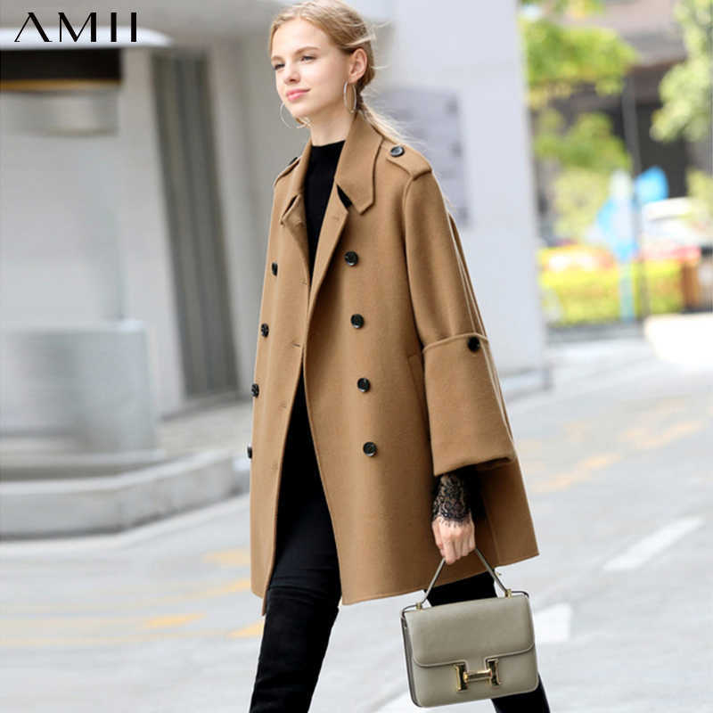 Minimalism Women Winter Cloak Double Woolen Coat Fashion Causal Solid breasted 100%Wool Female 11840362 210527