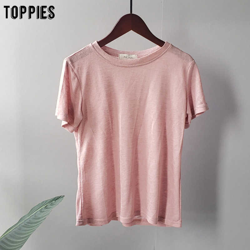 Toppies Summer Cute Pink Set Women Two Pieces Set Casual Cotton Linen Slim T-shirts High Waist Skirts 210708
