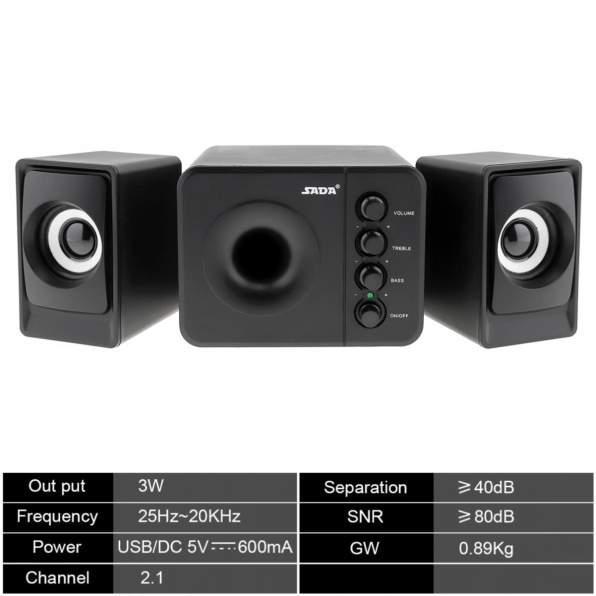 USB2.0 Subwoofer Computer Speaker with 3.5mm Audio Plug and USB Power Plug for Desktop PC Laptop MP3 Cellphone MP4