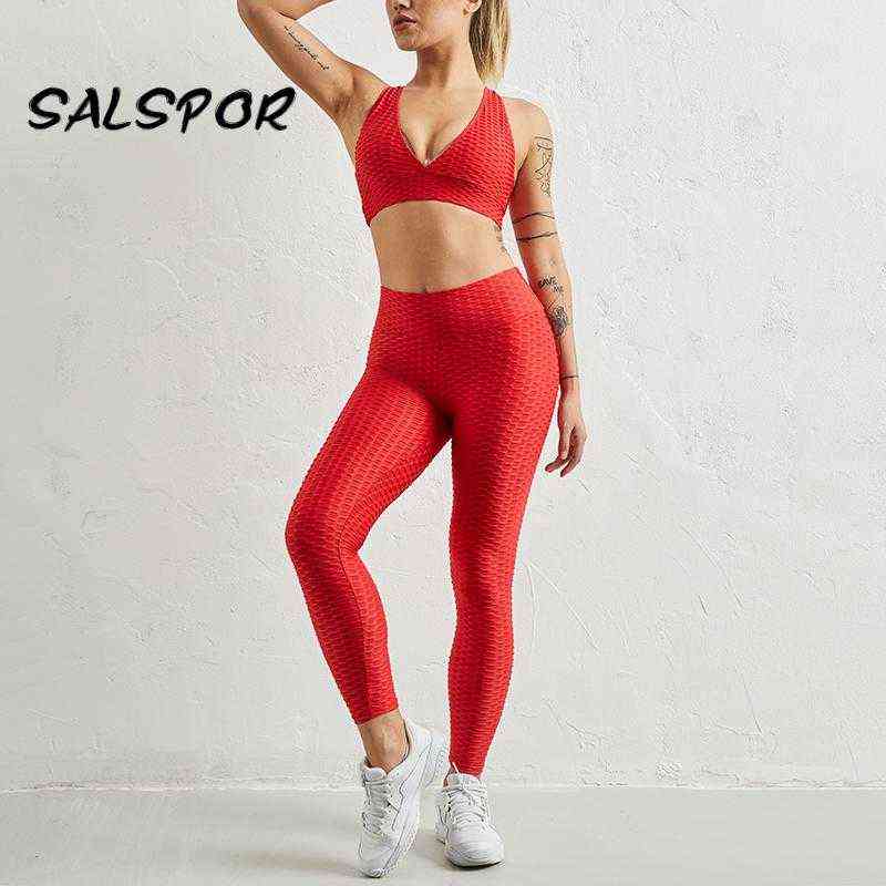 SALSPOR Seamless Leggings 2Pcs Women Sports 2 Piece Sets Gym Legging High Waist Athletic Push Up Bras Anti Cellulite Clothes 211215