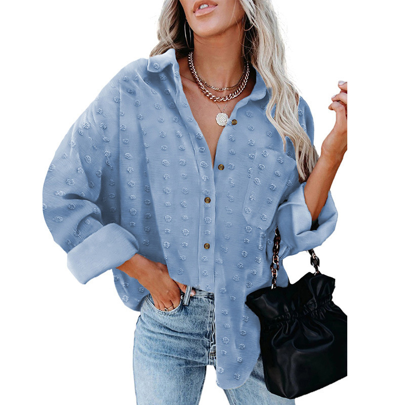 Women's Blouses Solid Color Chiffon Jacquard Lapel Long Sleeve Shirt Breasted Latest Style, Blue
Women's Blouses Solid Color Chiffon Jacquard Lapel Long Sleeve Shirt Breasted Latest Style, Blue