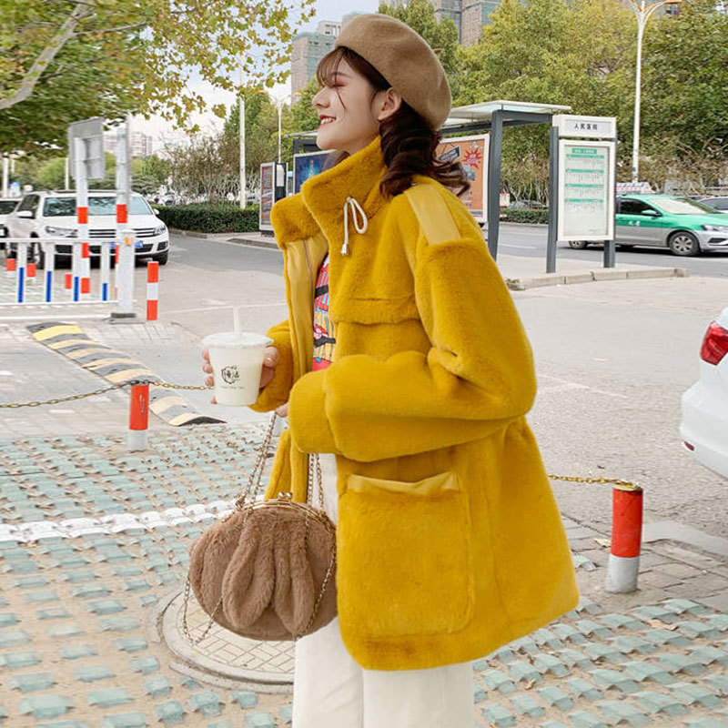 Wonder High-end Fashion Faux Fur Coat Vintage Women Plush Warm Jacket Casual Female Mink Thick Outwear 210510