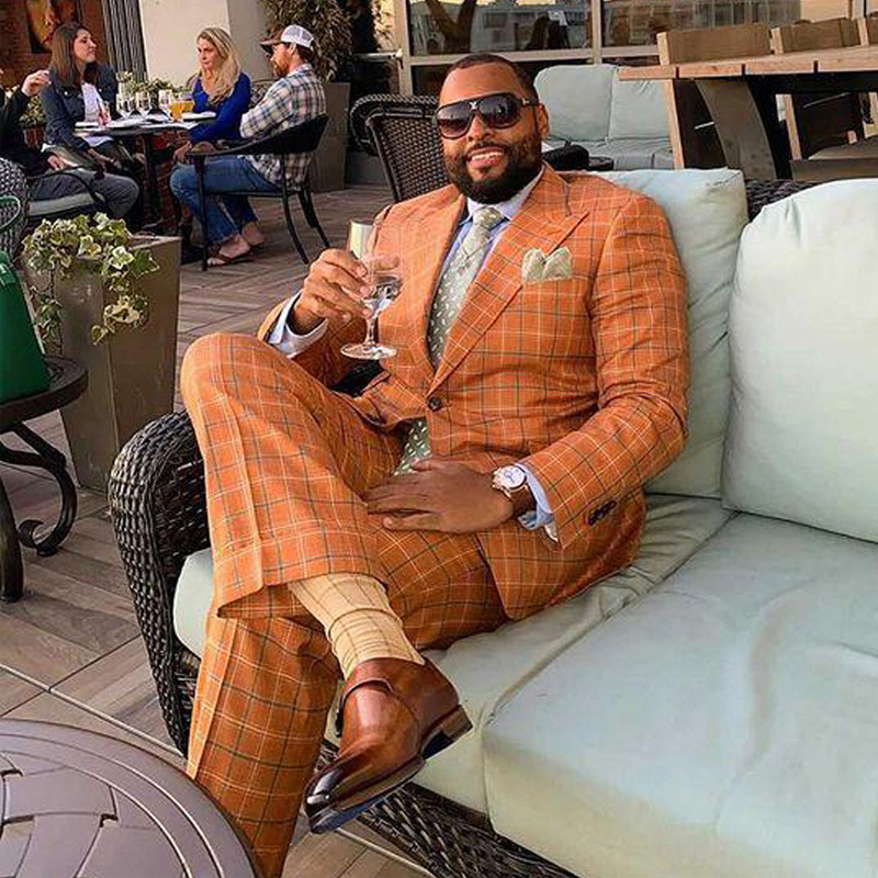 Plus Size Glen Plaid Wedding Suit Two Pieces Classic Mens Tuxedos Damier Check Groomsmens Wear 2021 Buiness Blazer 0516