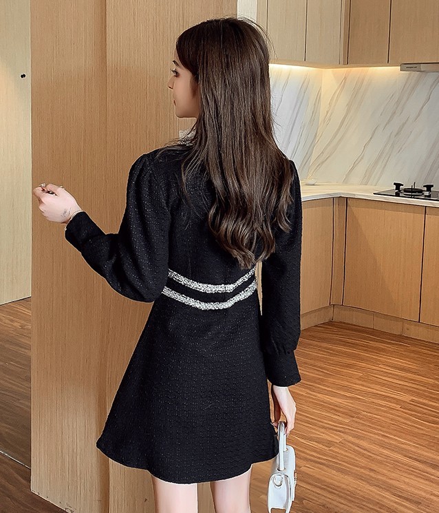 Autumn Winter Vintage Korean Zipper Women Elegant Lace Patchwork Tweed Dress Party Long Sleeve Runway Vestidos 210519