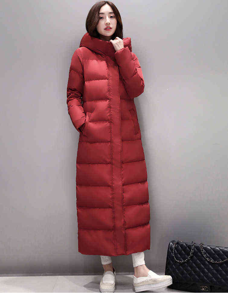 Women's super long down jacket winter puffer Thick coat Black Red Hooded zipper Keep warm plus size 211221 - view 4