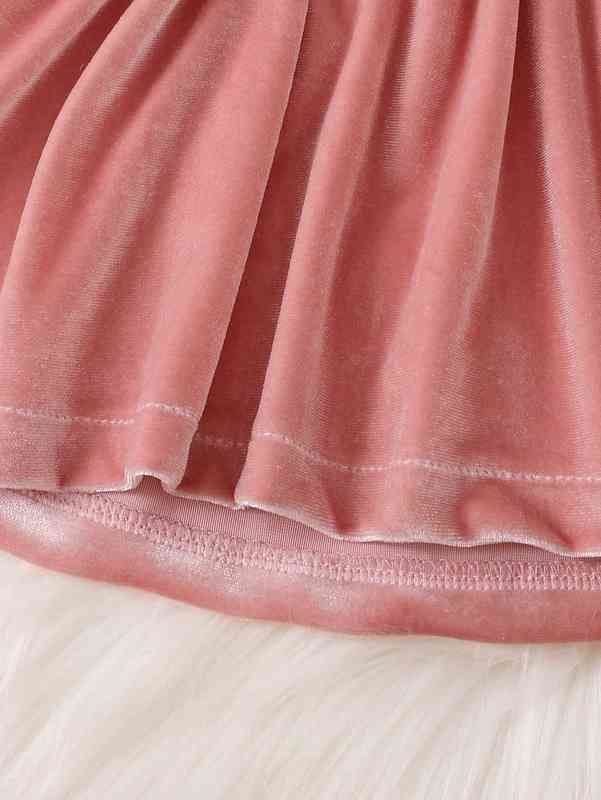 Baby Lace Ruffle Trim Bow Front Velvet Dress With Headband SHE