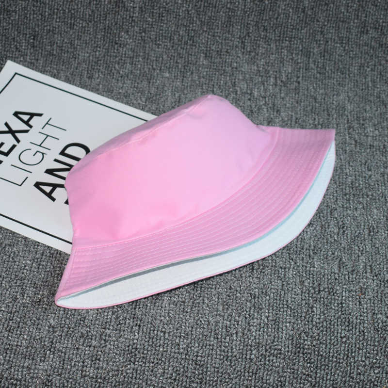 New Men Women Summer Two Side Cotton Bucket Hat Bob Boys Girls Hip Hop Panama Fashion Solid Outdoor Sun Visor Fishing Hat Q0805