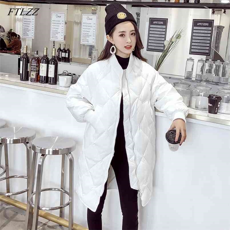 FTLZZ Ultra Light White Duck Down Coat Winter Long Womens Slim Down Jackets Oversize Autumn Puffer Black Parkas 210819