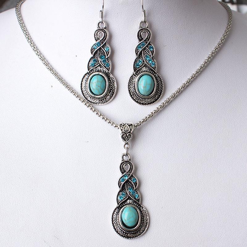Earrings & Necklace Fashion Retro Green Zircon Ladies Inlaid Crystal Gourd Set Wedding Jewelry, Silver
Earrings & Necklace Fashion Retro Green Zircon Ladies Inlaid Crystal Gourd Set Wedding Jewelry, Silver