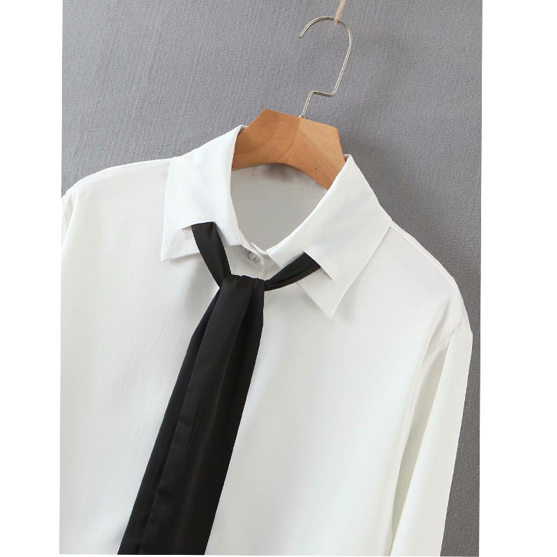 Pearl Buckle Bow Tie Long Sleeve Shirt: Korean Fashion White Summer Sweet Top