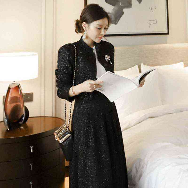 Autumn Winter Women's Two Piece Set Tweed Short Jacket + A-Line Long Skirt Suit Female Lady Fashion 2 Suits 211106